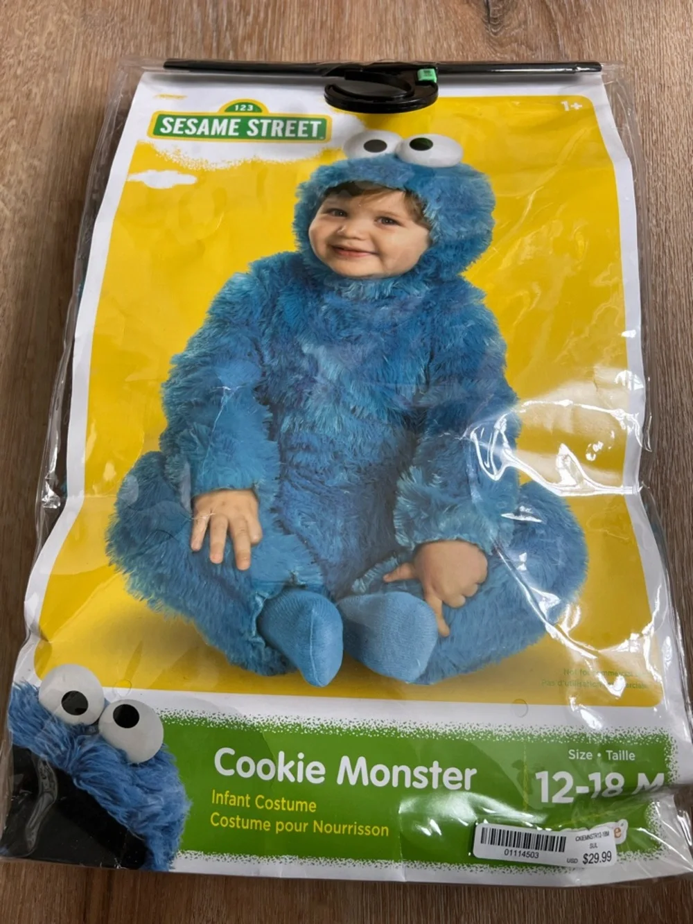 Sesame Street Cookie Monster Plush Blue Infant Costume Size 12-18 Months